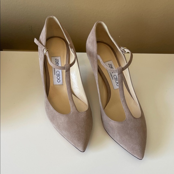 Jimmy Choo Shoes - Jimmy Choo Suede T- Strap Heels